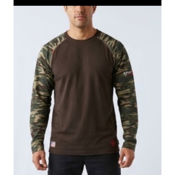 Ariat Other - Ariat Work FR Flame Resistant Shirt Mens S Brown Camo Baseball Tee CAT 2 T-Shirt